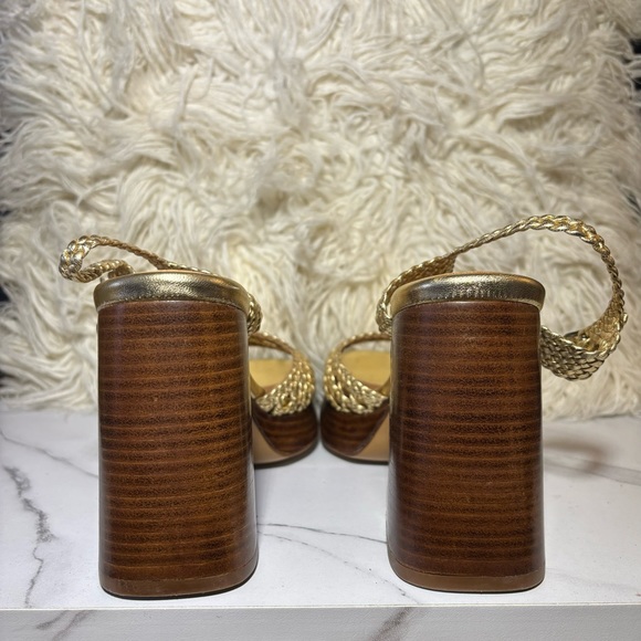 Souliers Martinez - CHEYENNE Gold Woven Leather Platform Sandals - Picture 5 of 15